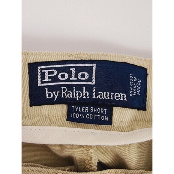 Vintage Polo Ralph Lauren Tyler Shorts Mens 36 Chino Pleated Beige - Picture 4 of 5